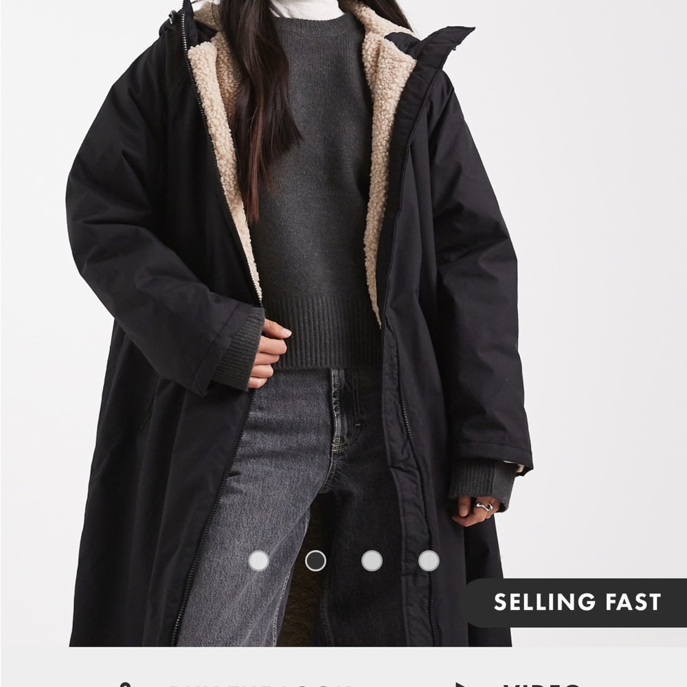 ASOS design longline fleece lined rain coat black SZ MED NWT